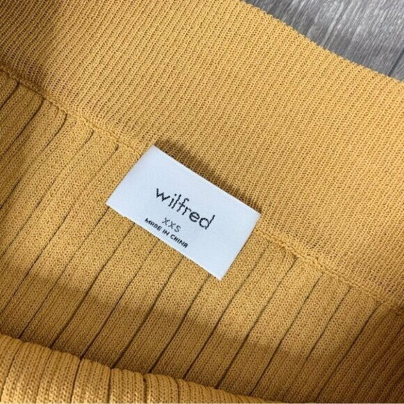 Aritzia Wilfred Zeta Midi Skirt Pleated High rise Ribbed Knit Side Slit Golden - Picture 12 of 14